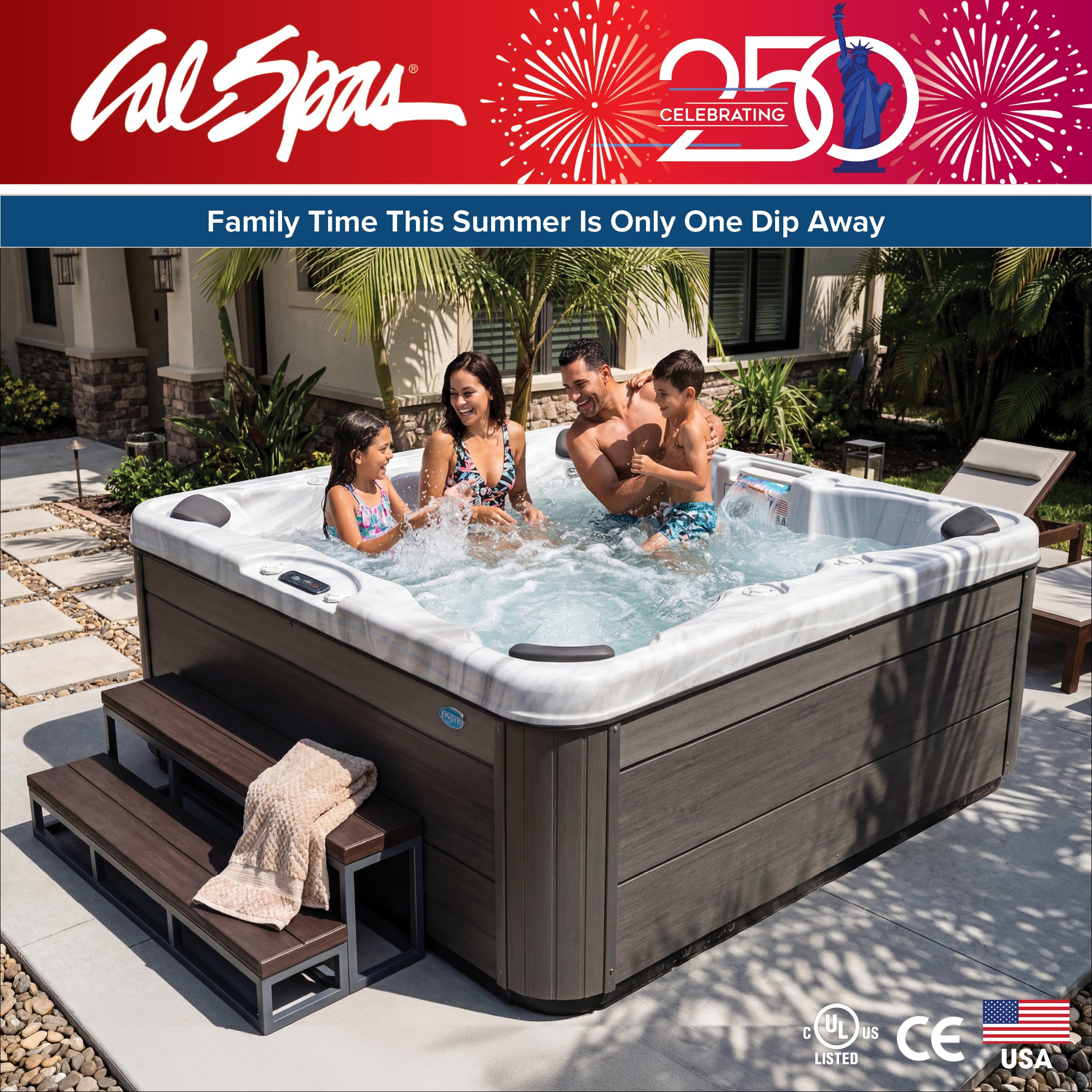 Calspas hot tub being used in a family setting - Beaumont